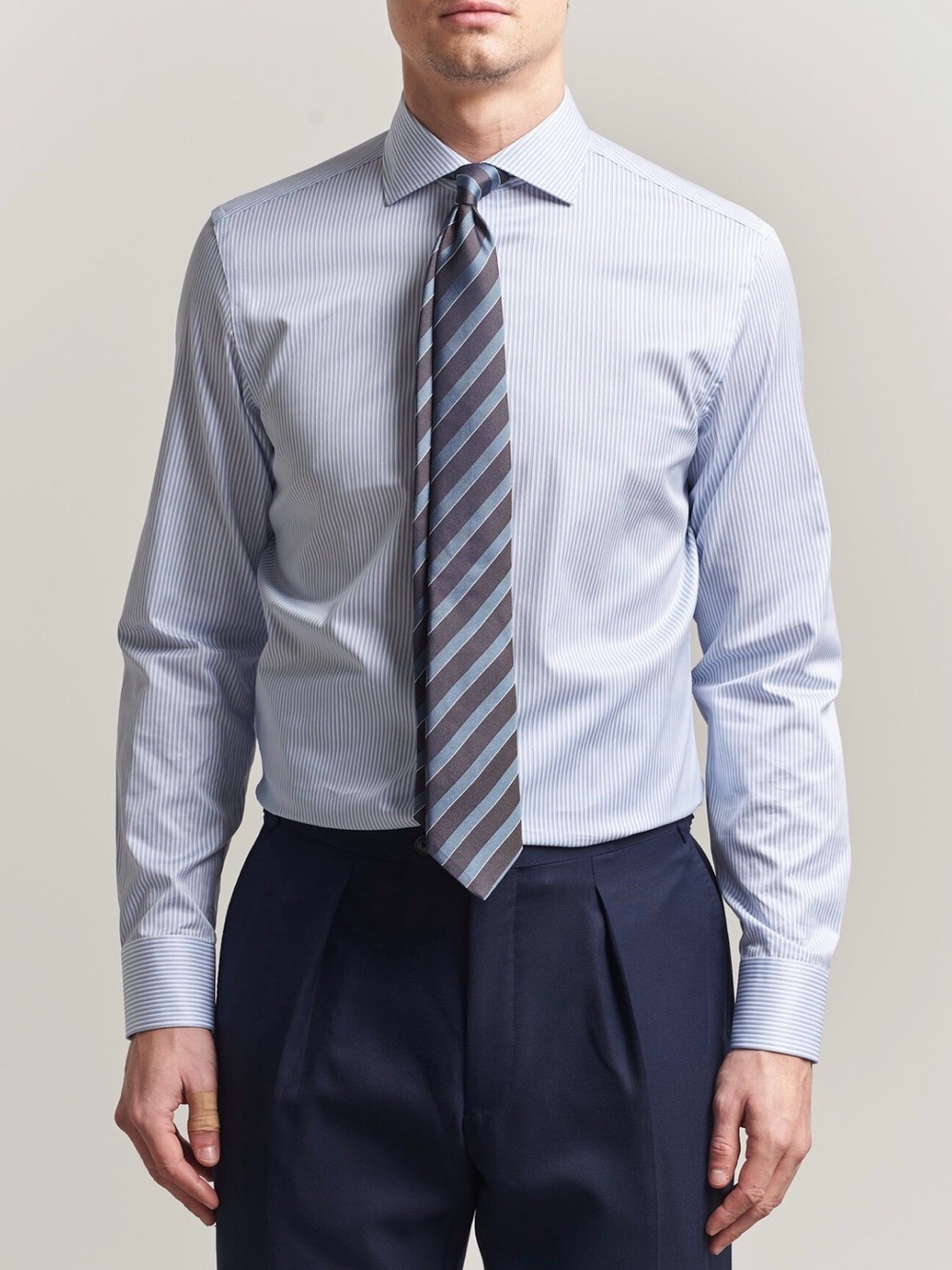 Canali Impeccabile Men’s 39-15.5 Cotton Blue Grey Striped Long Sleeve Shirt